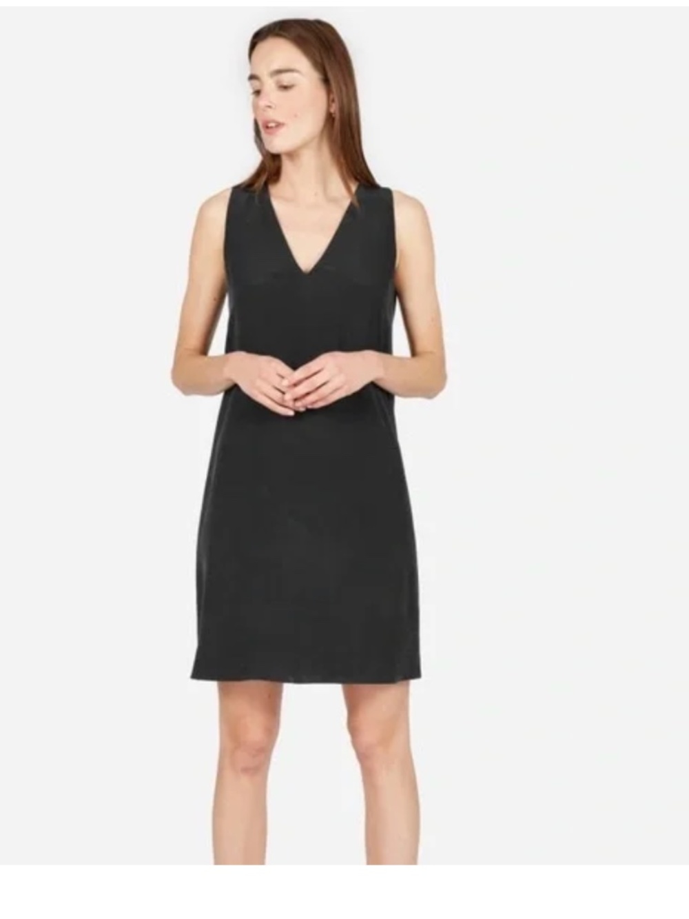 Everlane The Double-Lined Silk V-Neck Dress, Black, size 10